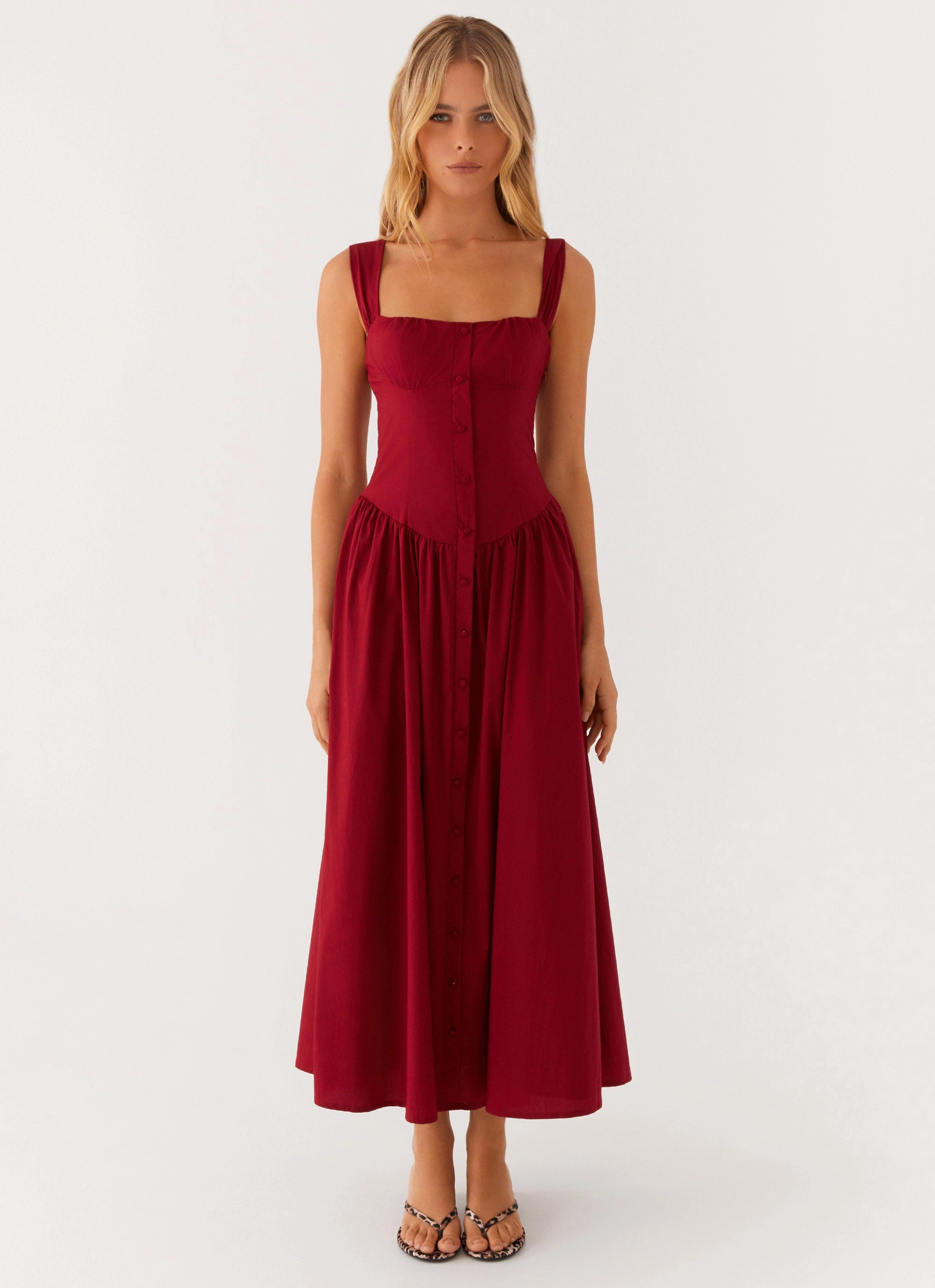 Emmalina Midi Dress - Deep Red Premium Quality