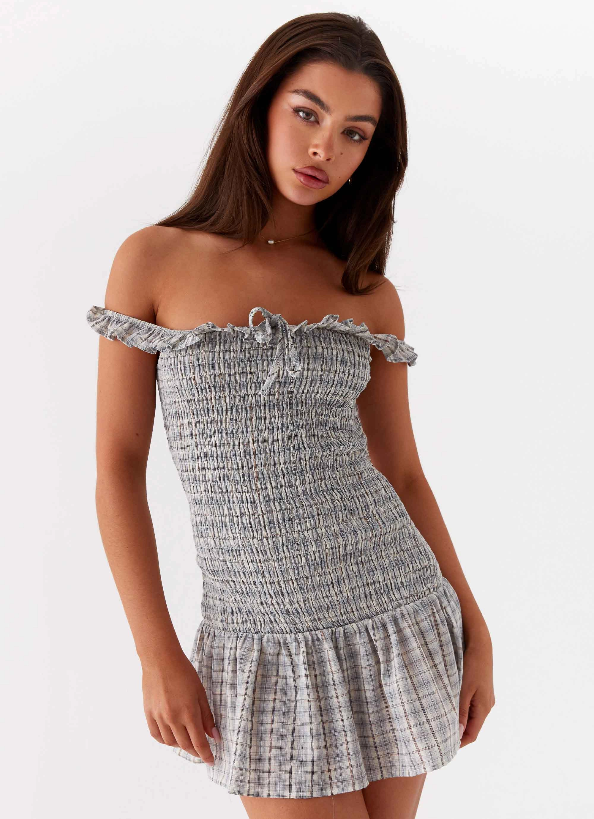 Anica Check Mini Dress - Grey Check Vibrant Waist Fit Flattering Silhouette Wear