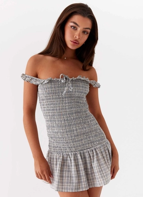 Anica Check Mini Dress - Grey Check Vibrant Waist Fit Flattering Silhouette Wear