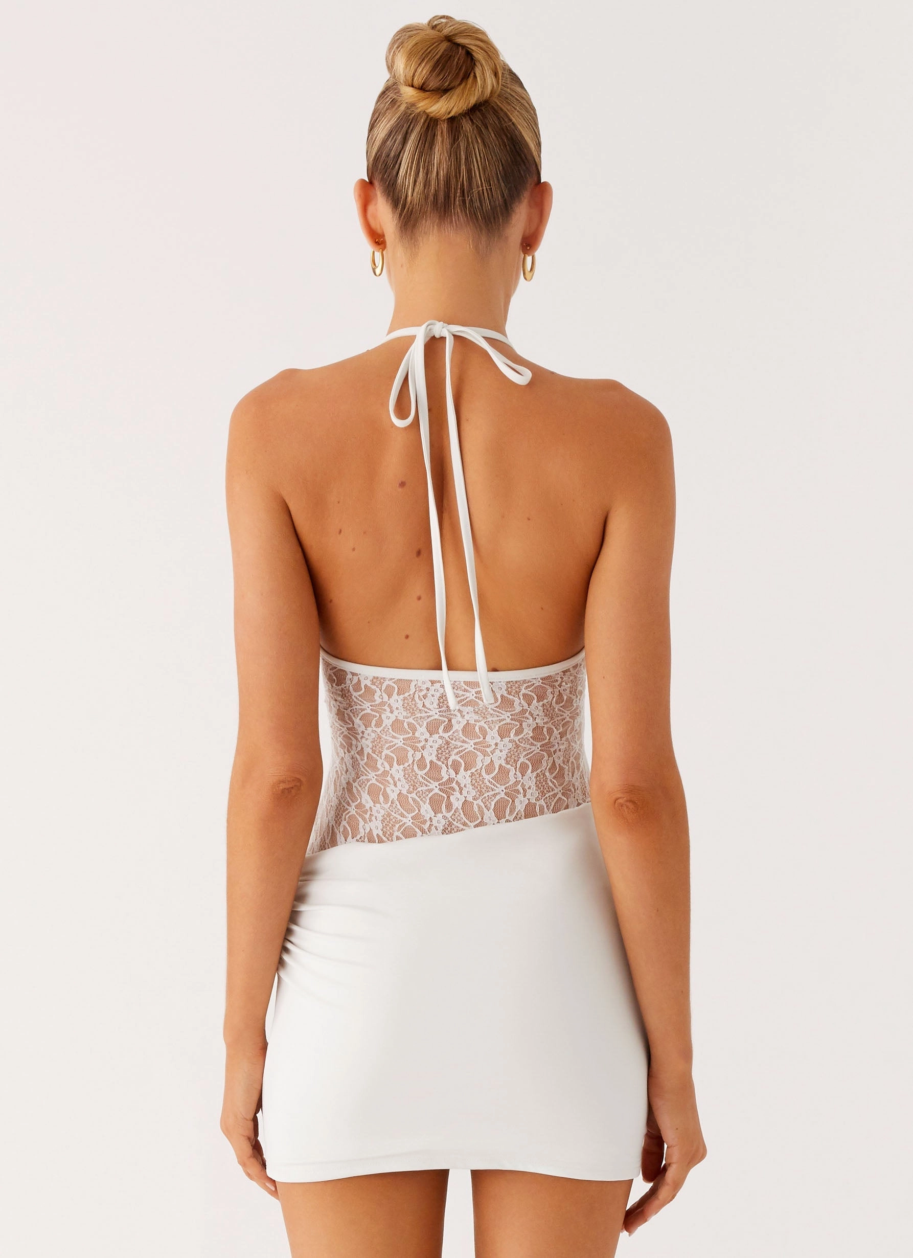 Enchant Lace Mini Dress - Ivory Pose Glow Urban Touch