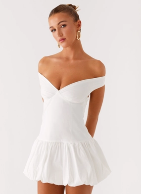 Endless Romance Off Shoulder Mini Dress - White Tasteful Detail Natural Tones