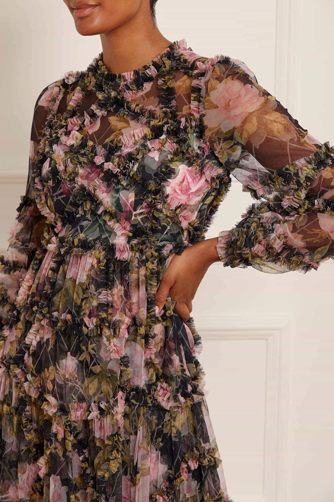 soft elegance Cocktail-Party English Rose Diamond Ruffle Ballerina Dress