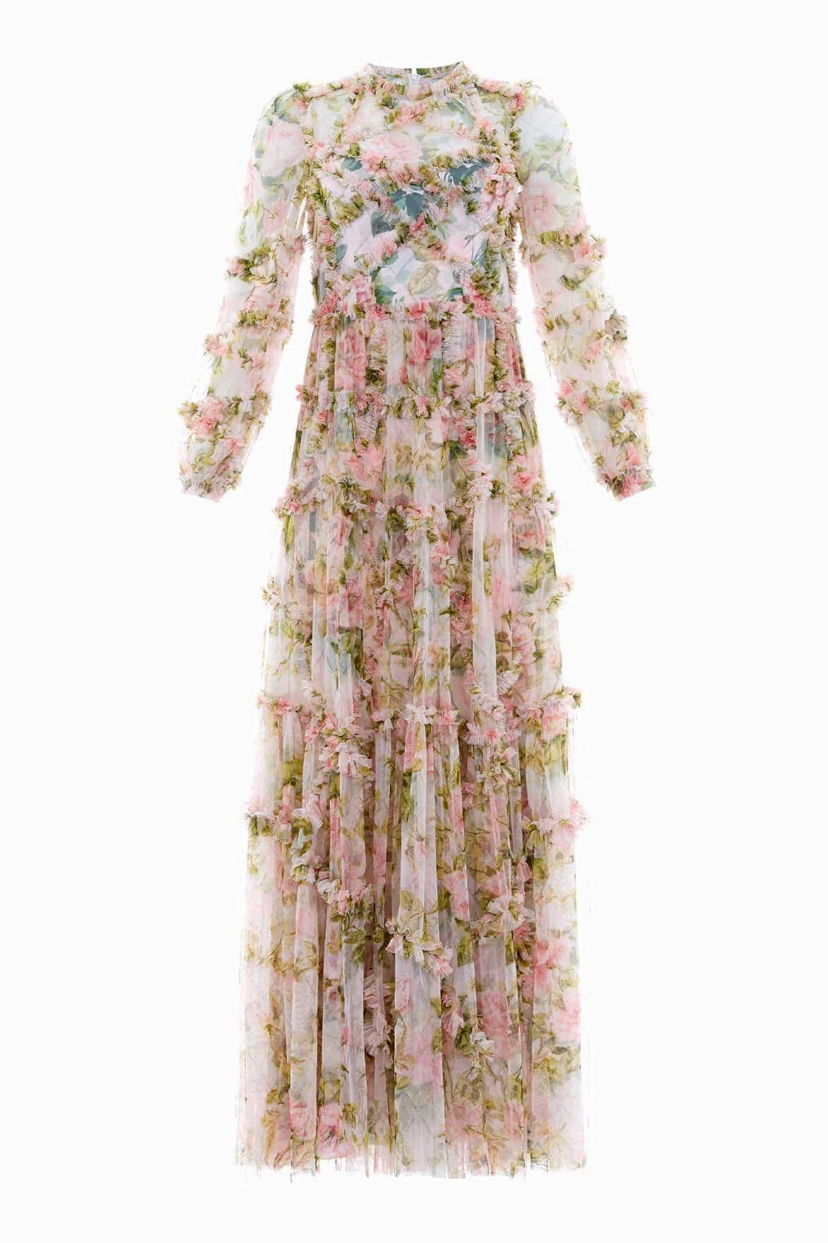 English Rose Diamond Ruffle Gown Silk Shine