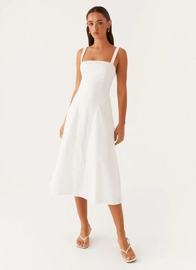 Lace Detail Enola Midi Dress - White
