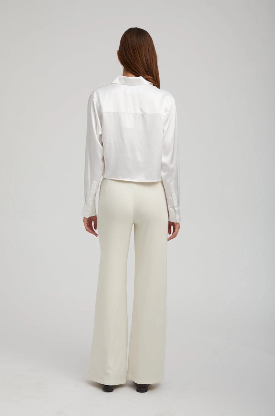 Button Down Collar Style EcoFriendly Dye White Silk Cropped Button Down