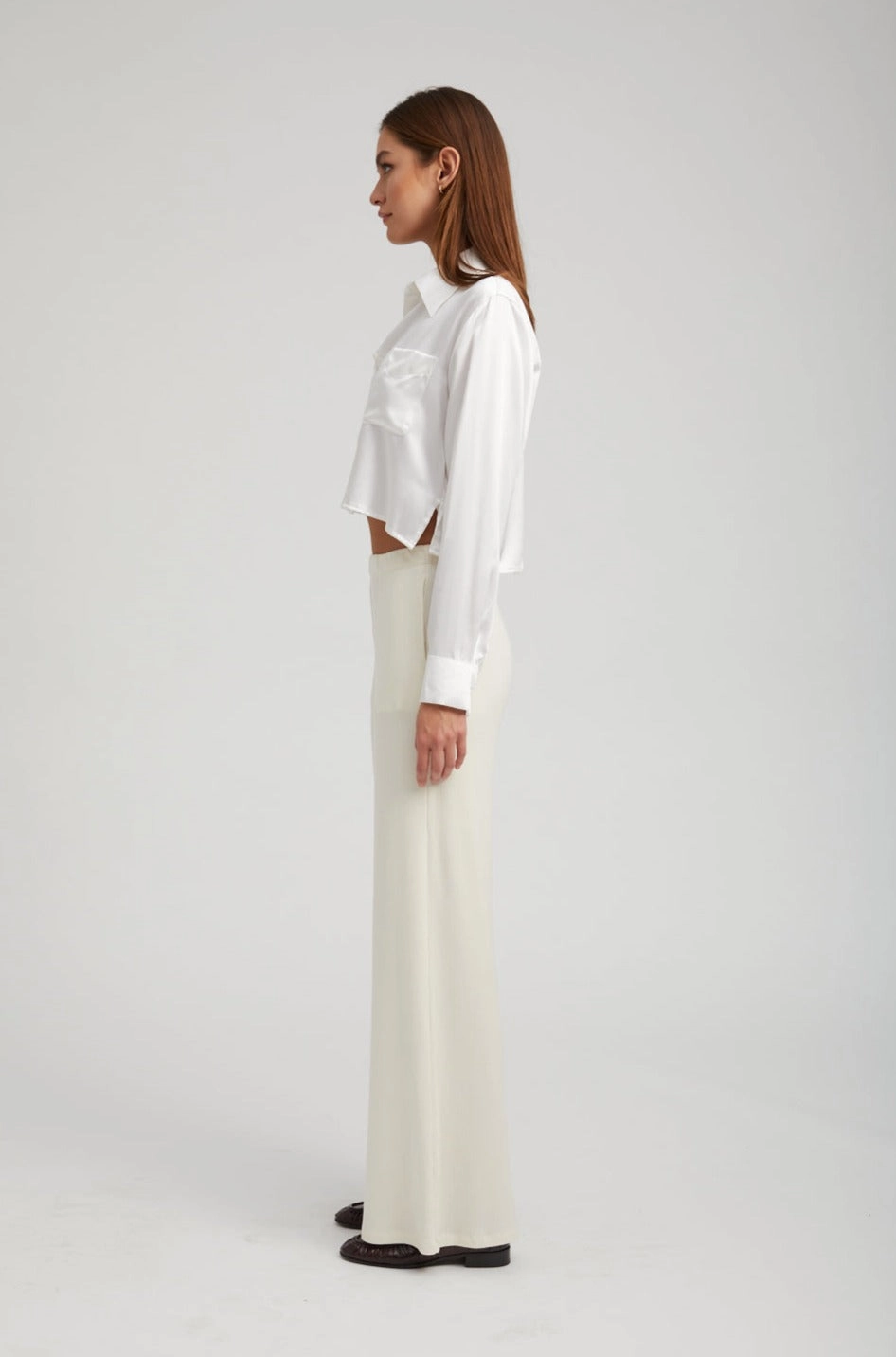 Organic Cotton Fiber White Silk Cropped Button Down