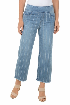 Detachable belt Comfy Cut Rhinestone Striped Wide Leg Denim Pant