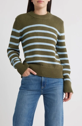 Alise Sweater Olive Sky Stripe Snag Resistant Surface Anti Fade Technology