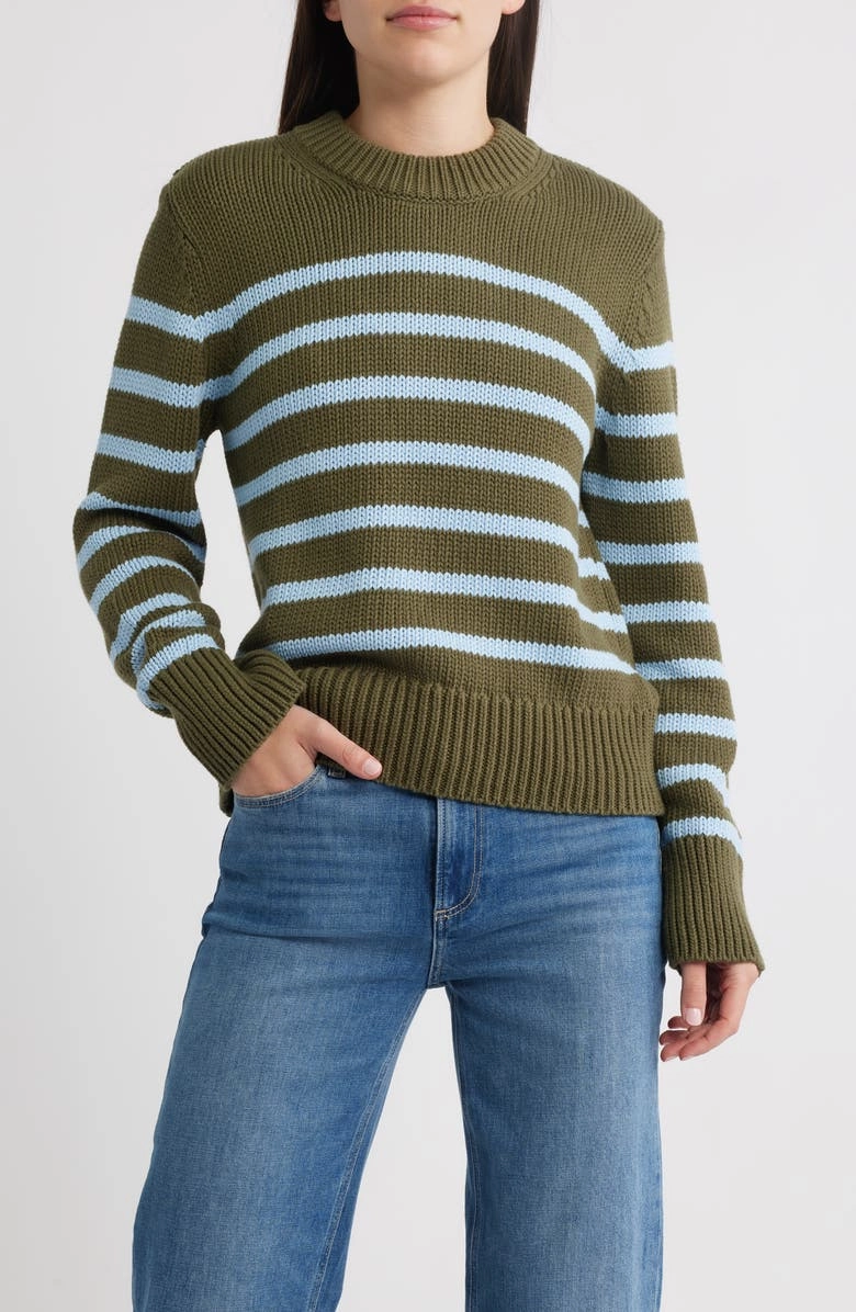 Alise Sweater Olive Sky Stripe Snag Resistant Surface Anti Fade Technology