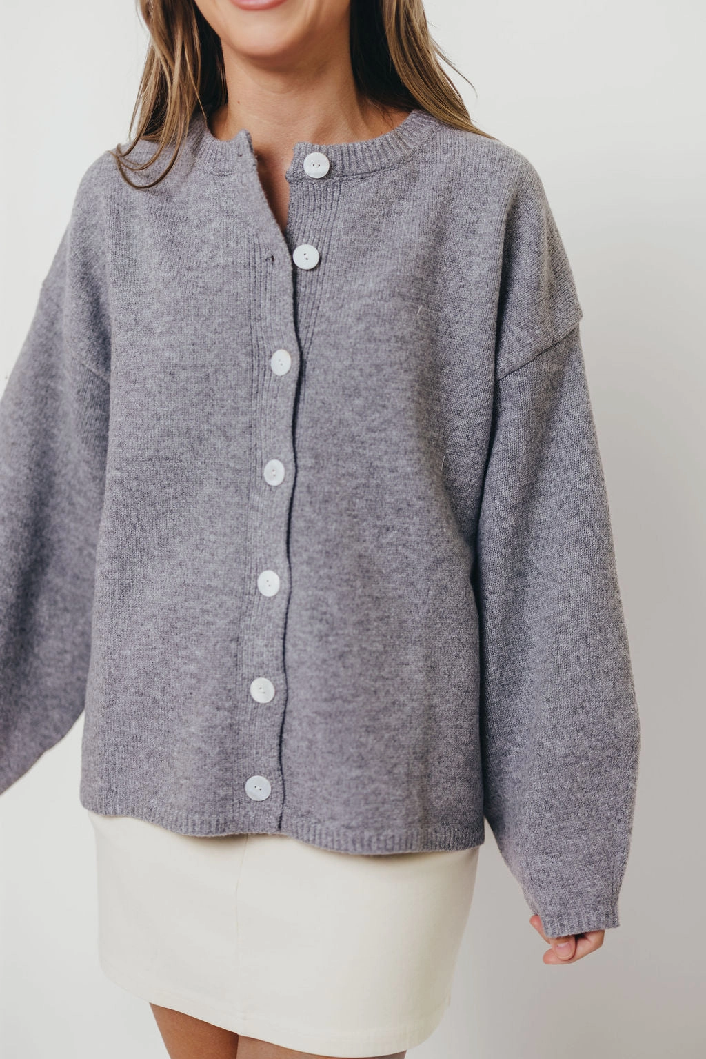 Hartford Cardigan Top in Heather Grey MultiPocket Configuration Placket Detailing