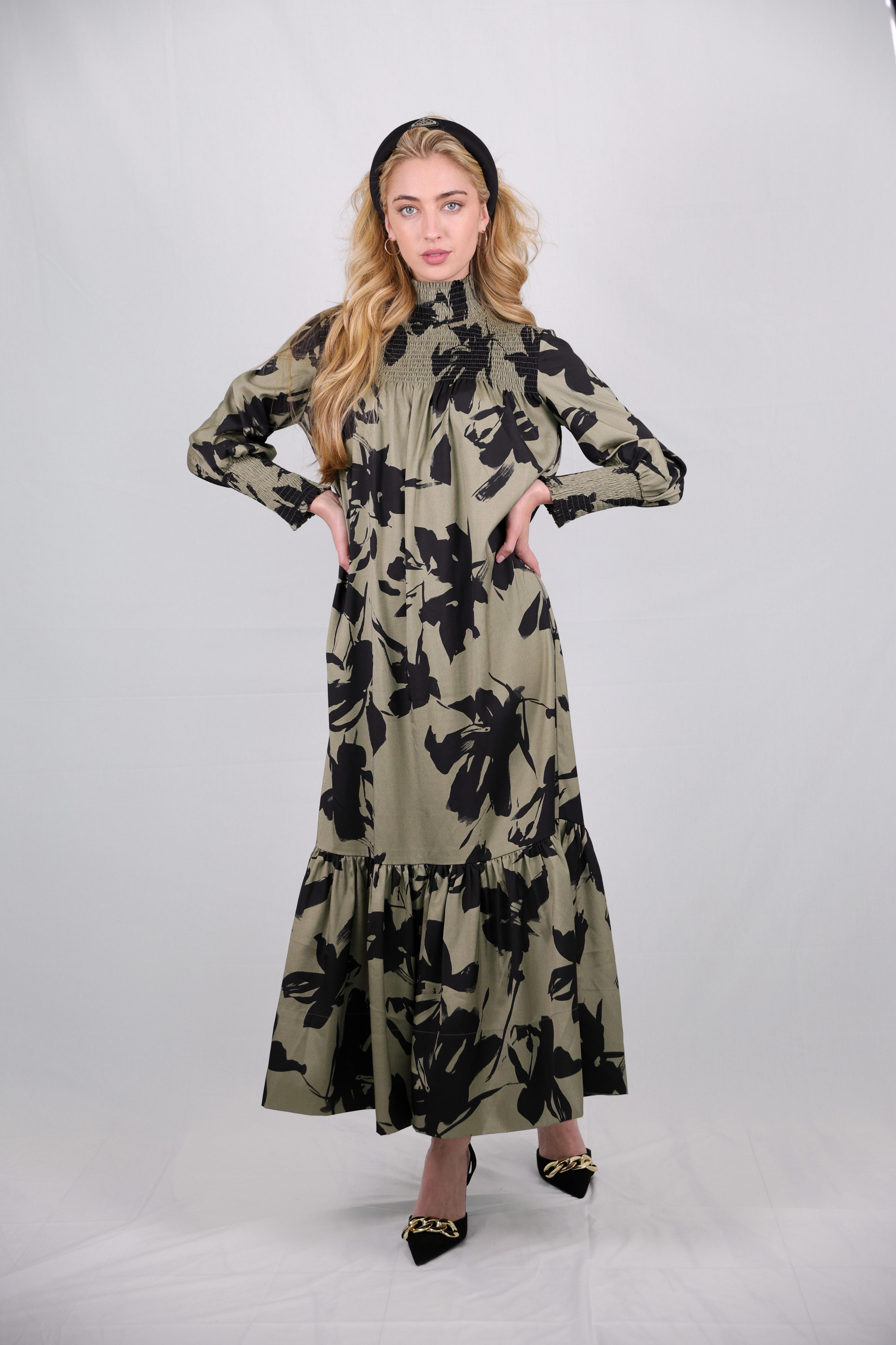 Tailored Cut Bell-Sleeve Esme Hunter Floral Maxi Dress