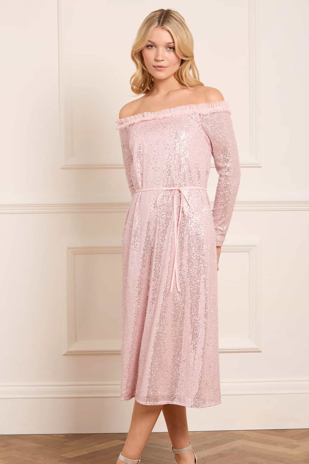 Bishop-Sleeve Elegant Mature Esme Off-Shoulder Ballerina Dress