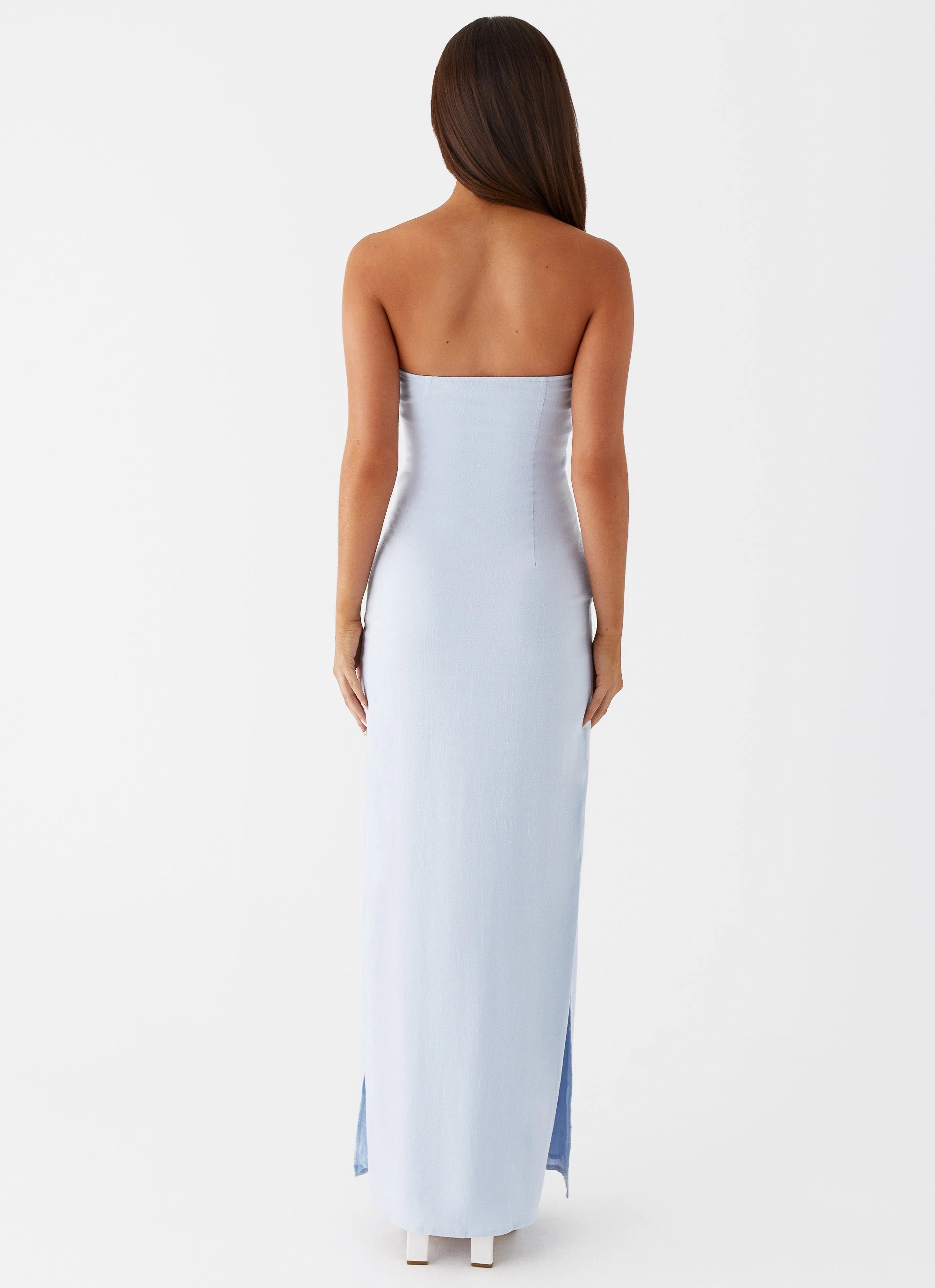 Fresh Tones Sporty Comfort Esra Linen Strapless Maxi Dress - Blue