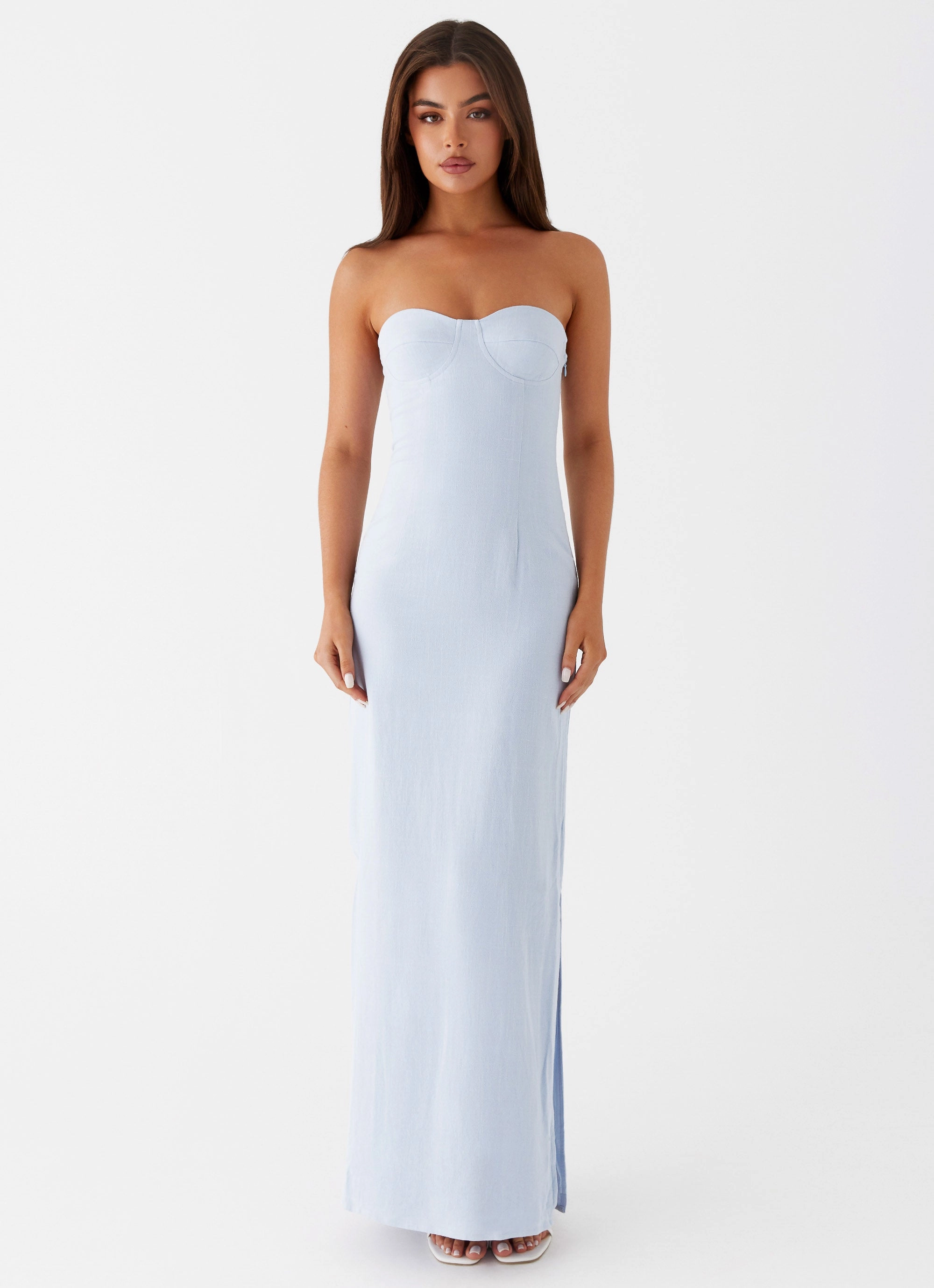 Esra Linen Strapless Maxi Dress - Blue Work Mood