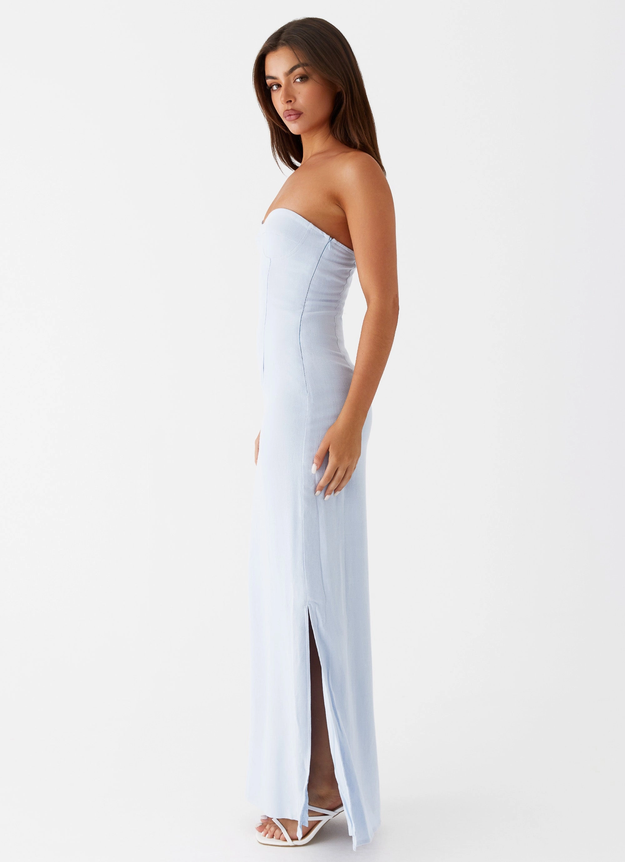 Rooftop-Event Esra Linen Strapless Maxi Dress - Blue