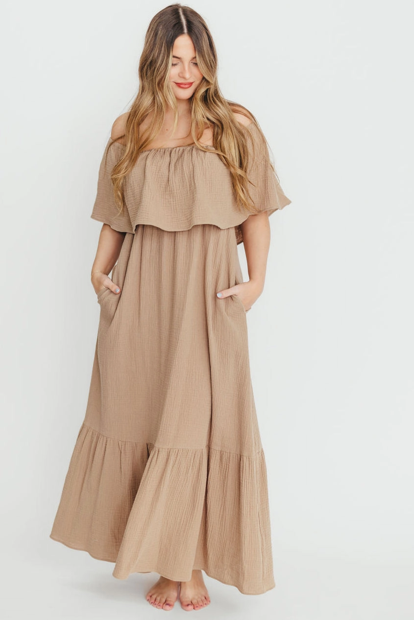 Josie 100% Cotton Maxi Dress in Dry Thyme - Bump & Nursing Friendly *Final-Sale* Shiny Zip