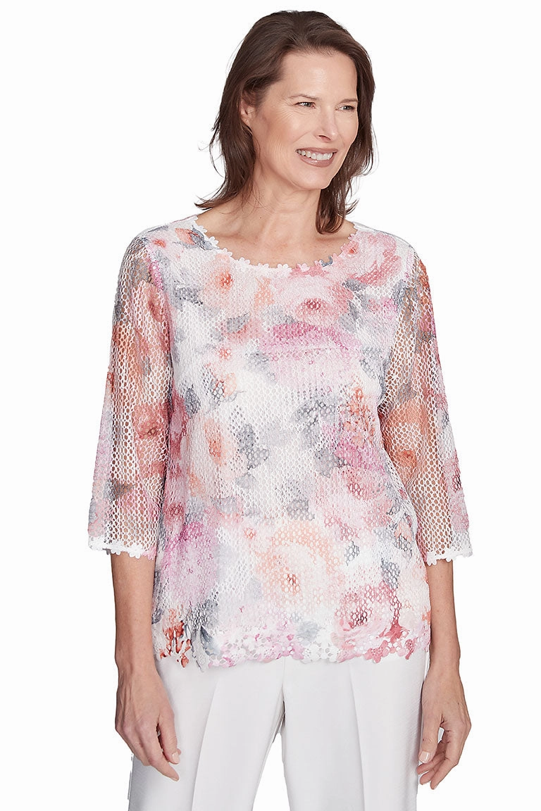 Estate Of Mind Floral Mesh Top Layered Look