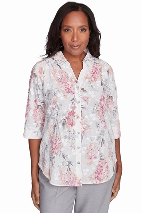 DropShoulder Microfiber Blended Fabric Estate Of Mind Hydrangea Jacquard Blouse