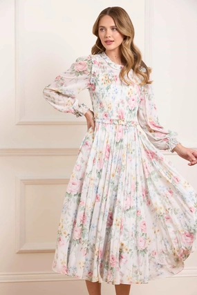 Understated Elegance Edgy vibes Pompadour Garden Chiffon Smocked Ballerina Dress