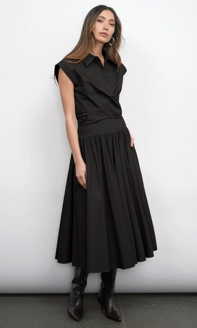 Everyday Vibe slim fit Etienne Smocked Waist Gathered Midi Skirt in Black