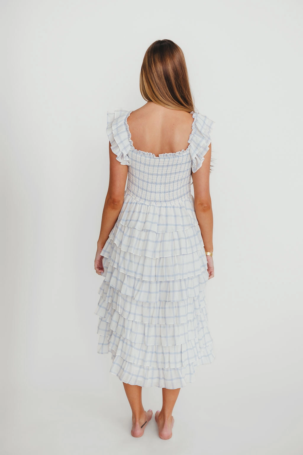 Formal Setting Adelynn Ruffle Midi Dress in White/Blue
