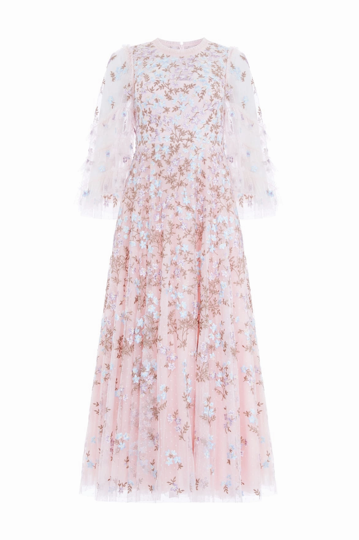 Warm Pink Everett Bloom Round Neck Ankle Gown