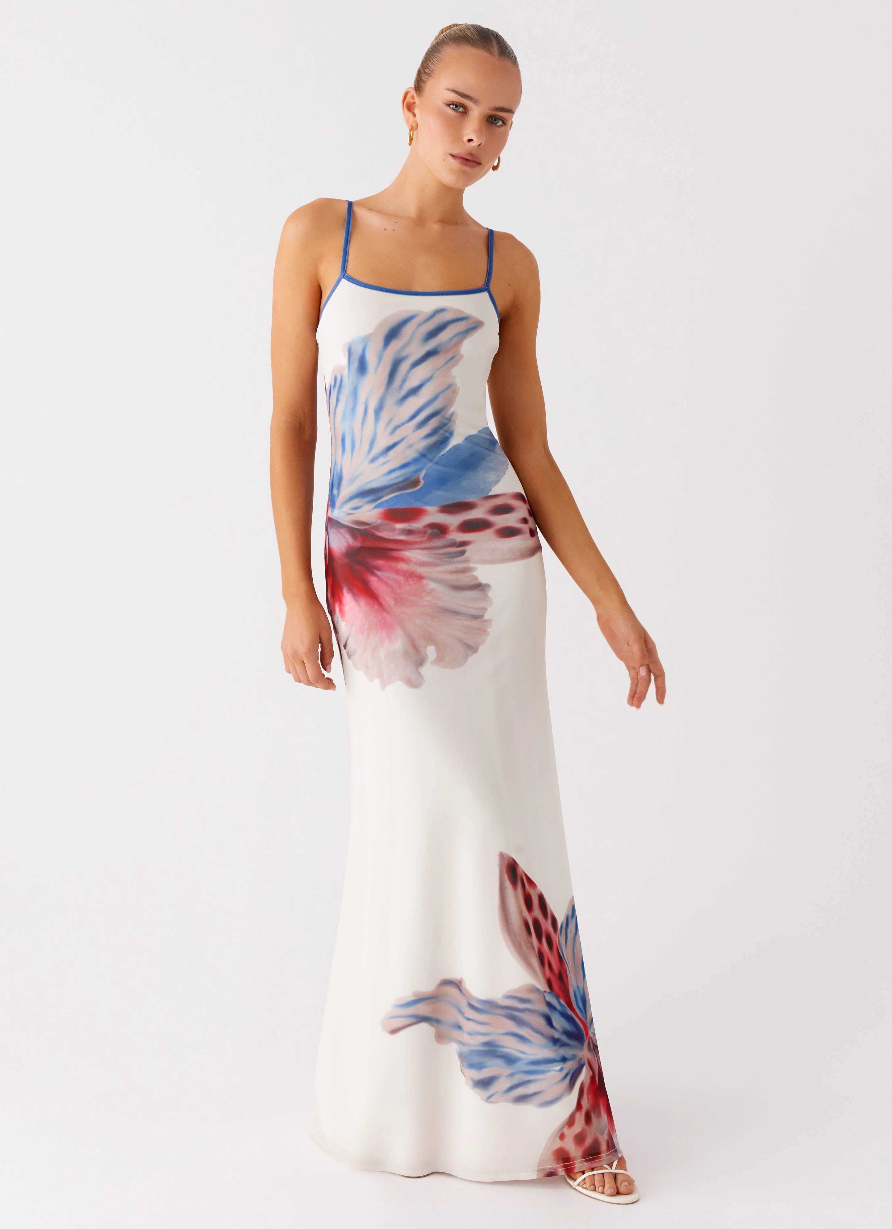 Embroidered-Sleeve Everett Maxi Dress - White Sea Bloom