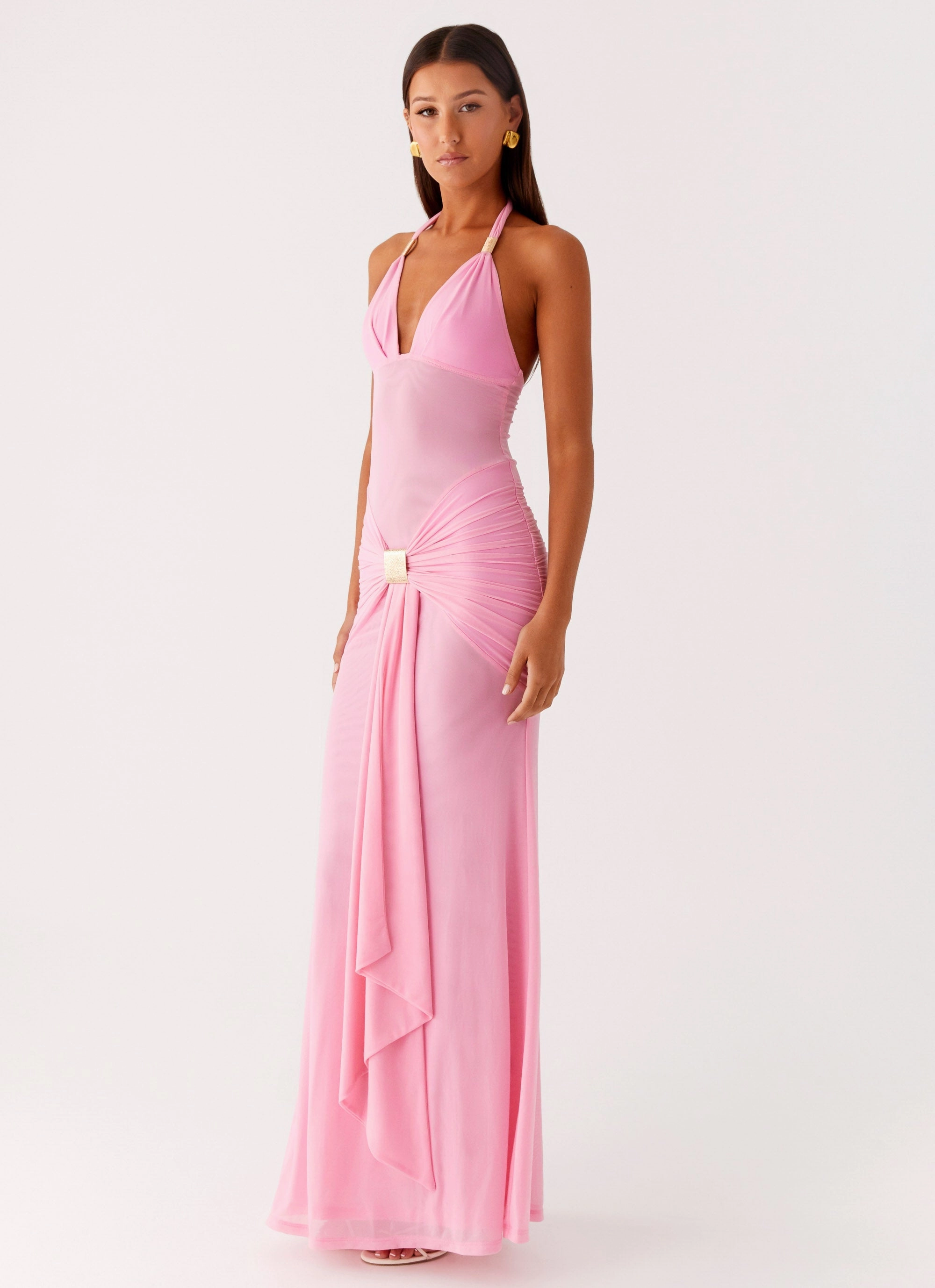 Versatile and Comfortable Miyah Halter Hardware Maxi Dress - Baby Pink