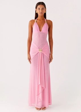 Miyah Halter Hardware Maxi Dress - Baby Pink Polished office dress