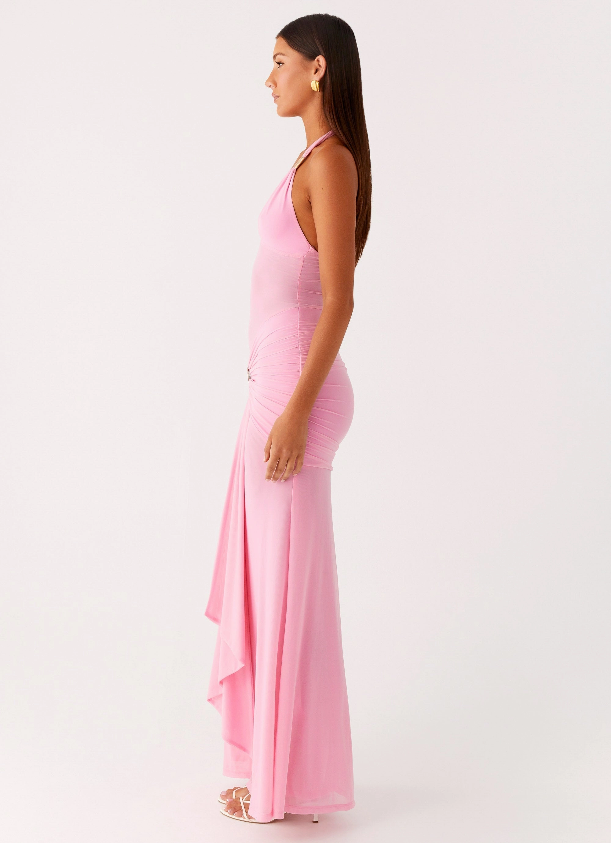 Miyah Halter Hardware Maxi Dress - Baby Pink Polished and Elegant