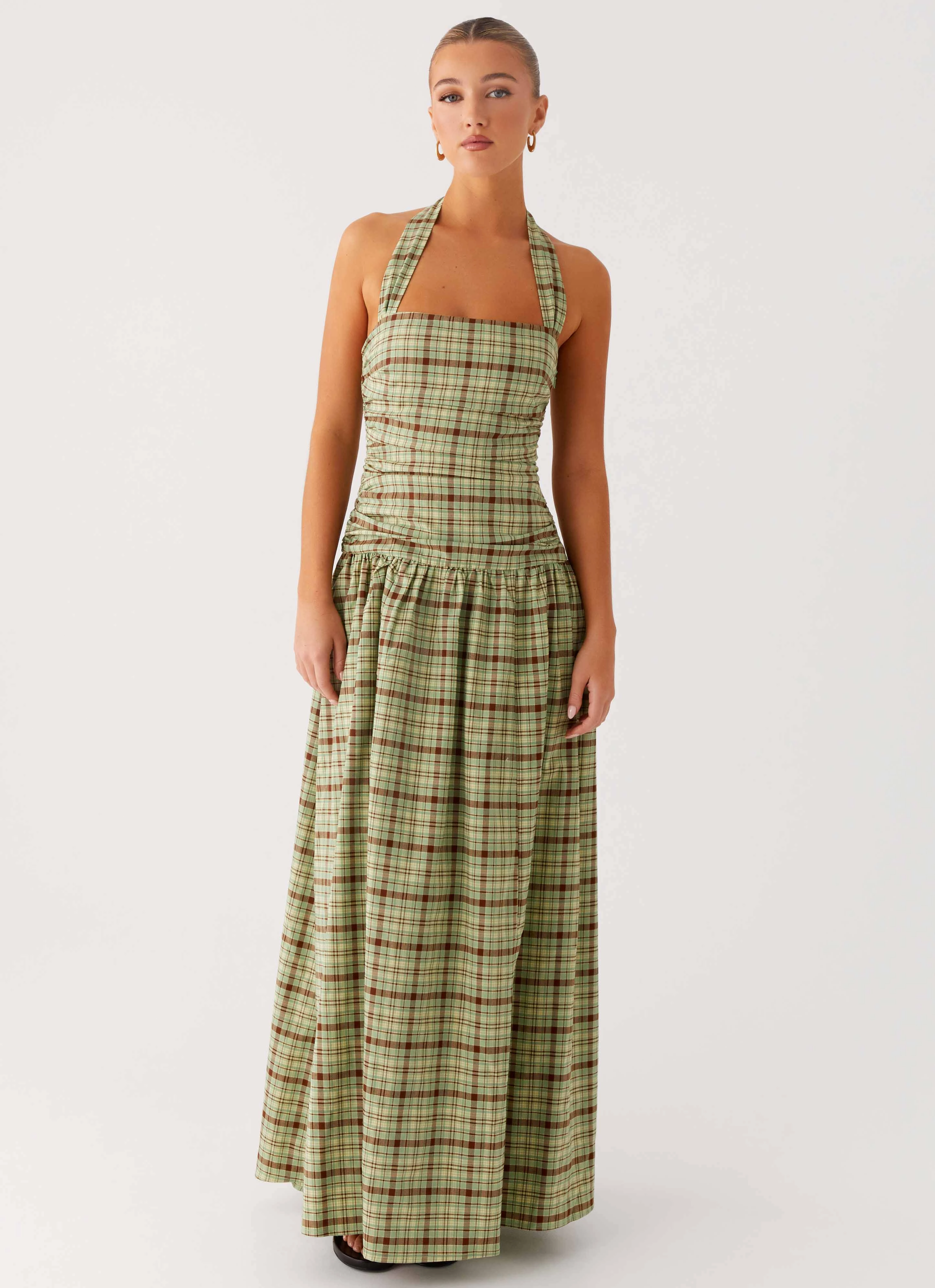 Lilith Maxi Dress - Forest Plaid Perfect Wear Calm Beauty