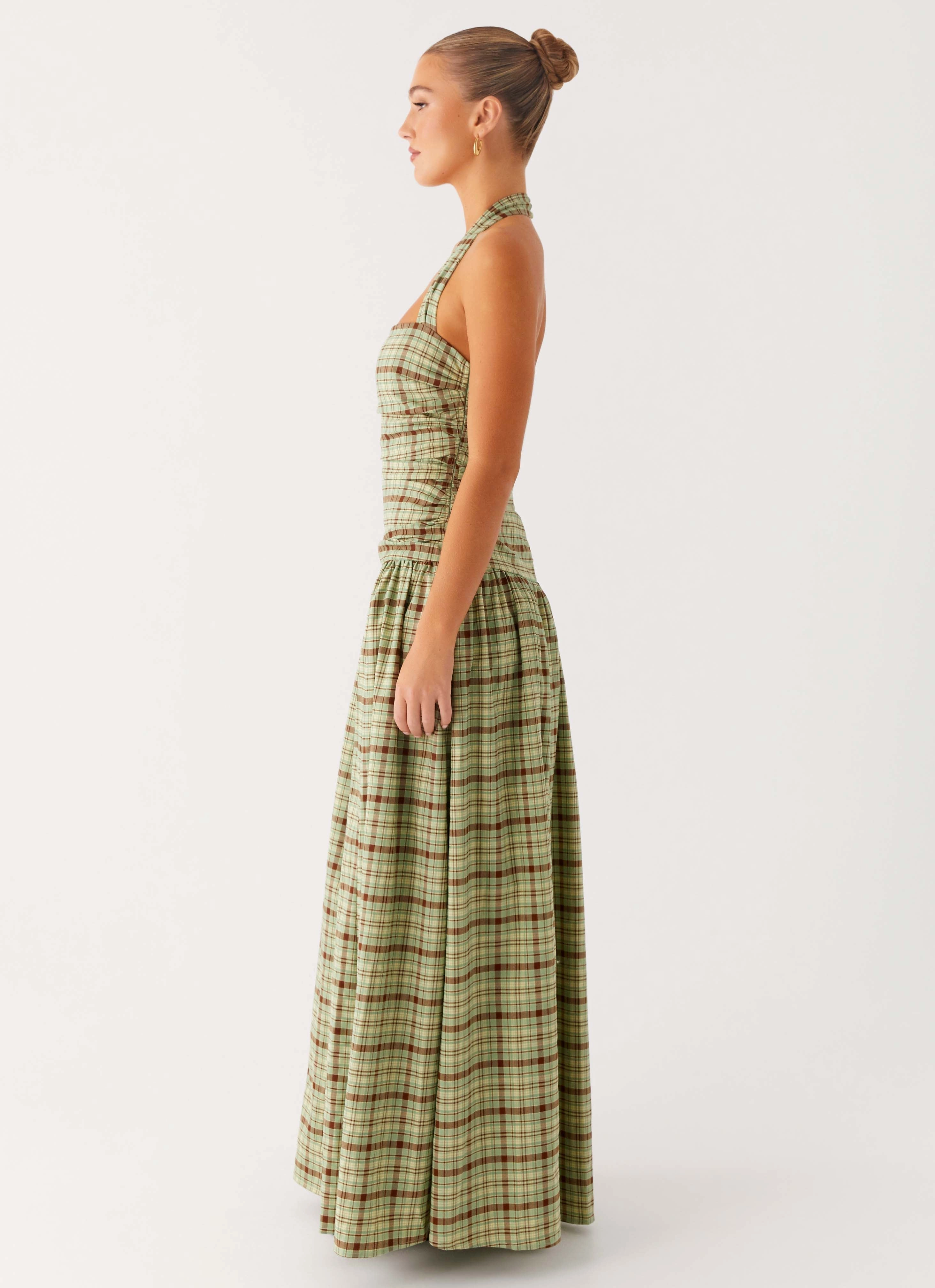 Chic Balance Mesh-Detail Lilith Maxi Dress - Forest Plaid
