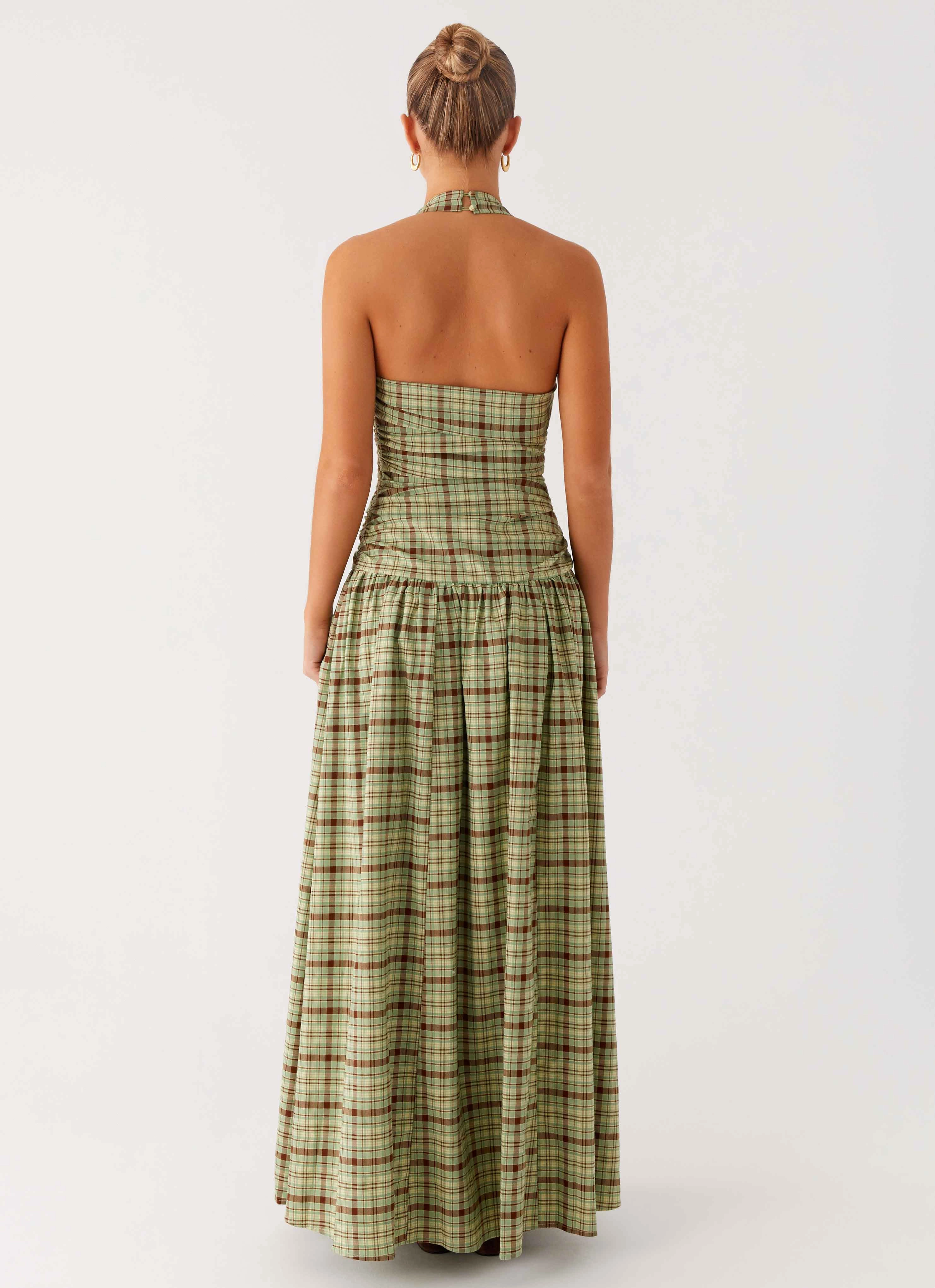 Sophisticated cocktail dress Refined Feel Lilith Maxi Dress - Forest Plaid