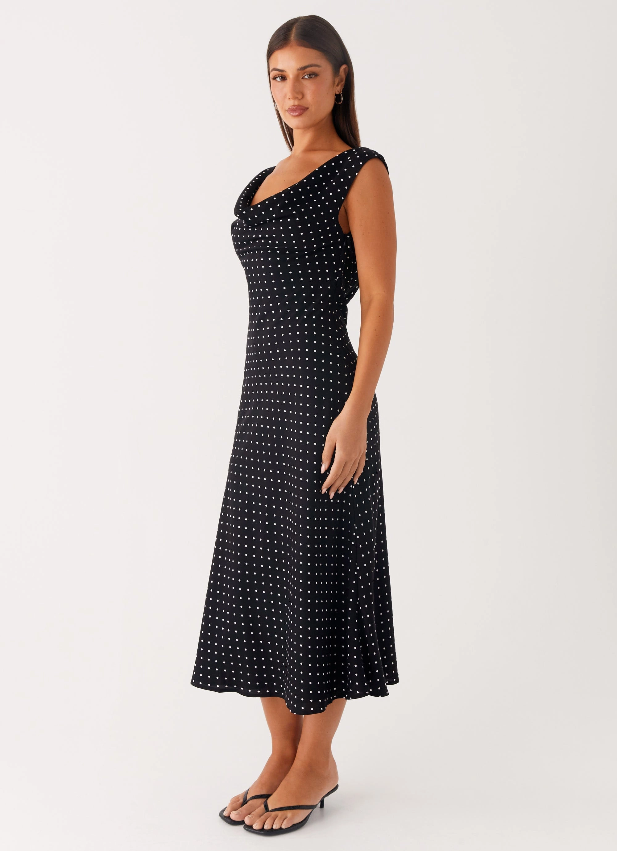 Elegant Waistband Easy-to-style casual dress Role Model Maxi Dress - Black Polka Dot