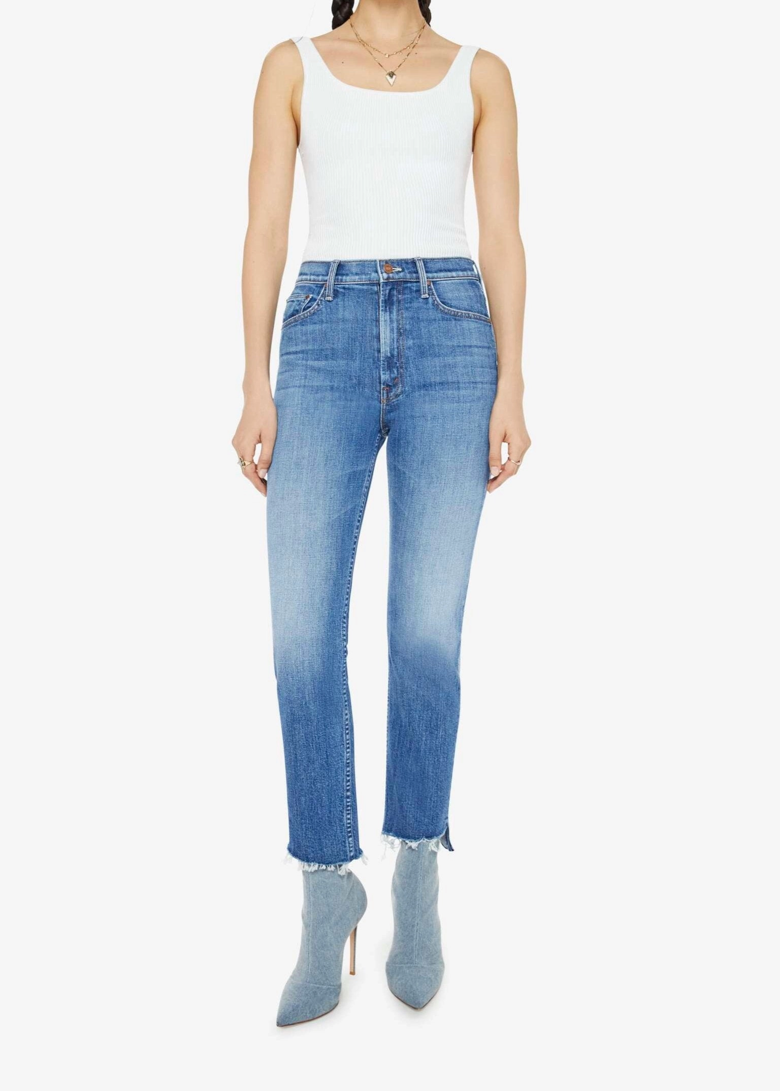 Smart Basic Everyday Eco Friendly Earthy High Waisted Rider Ankle Step Fray in Loafers and Lassos