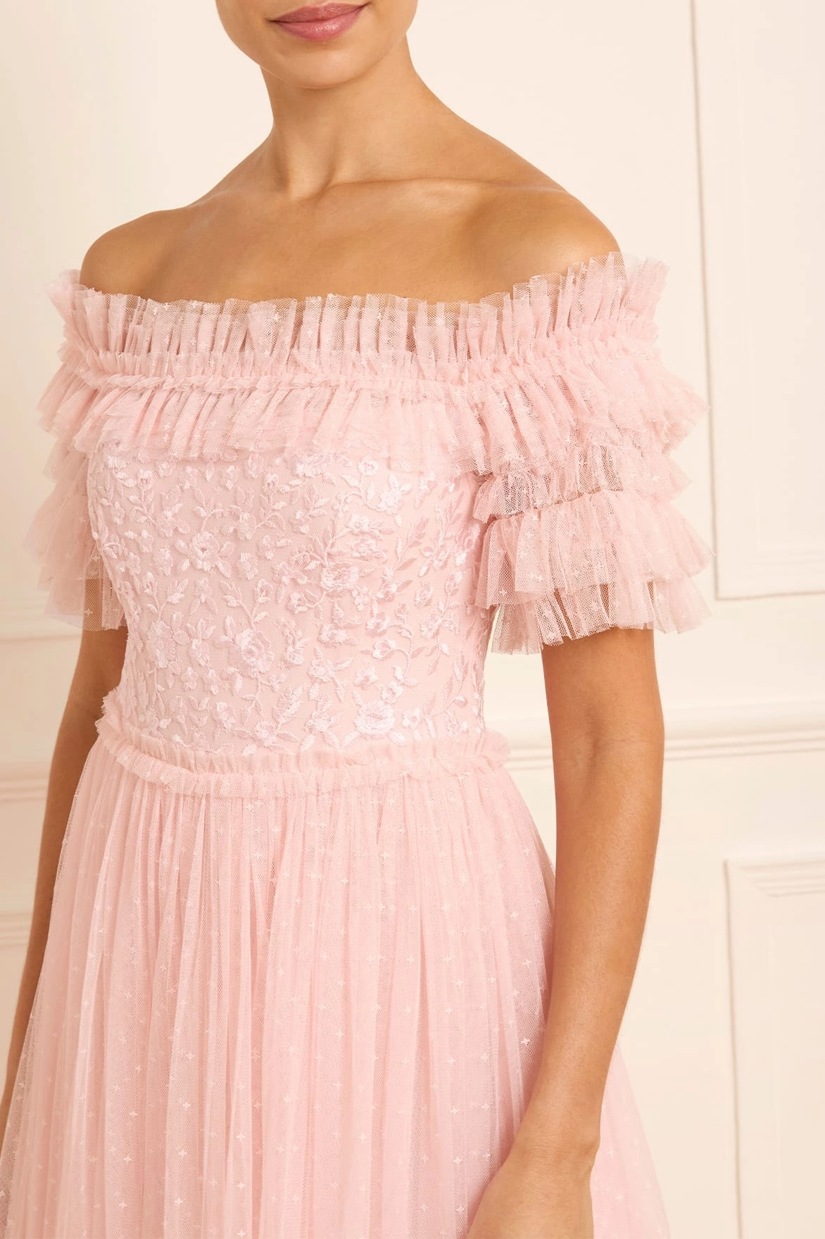 Midsummer Lace Bodice Off-Shoulder Ankle Gown Relaxed work dress