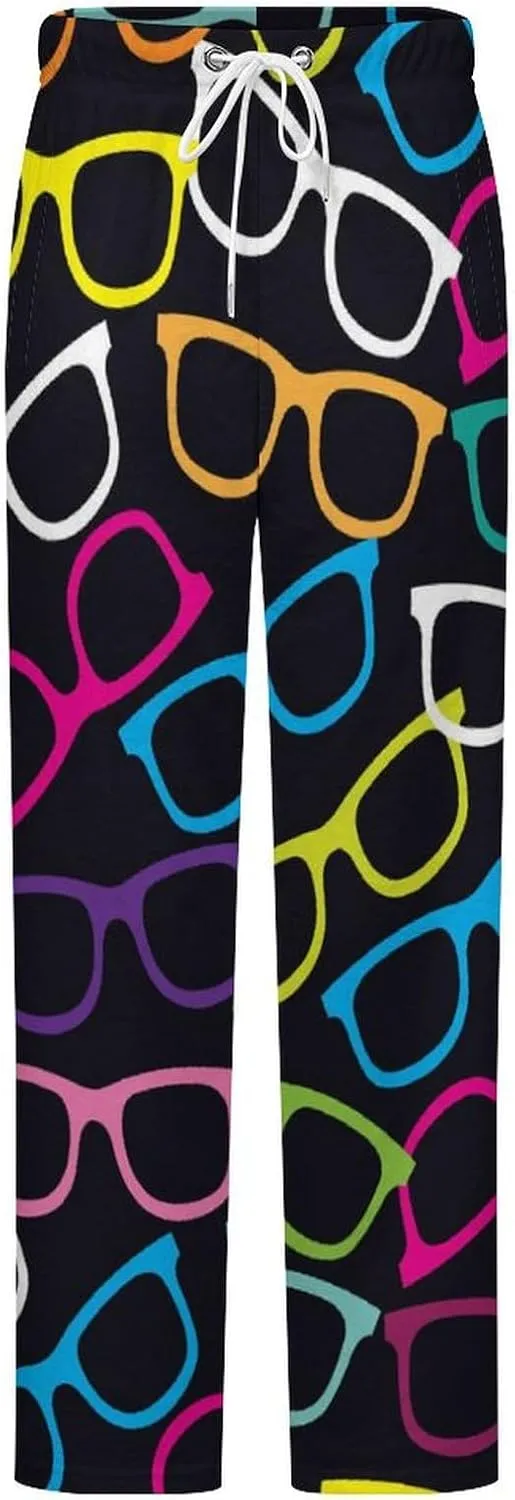 Eyeglasses Pop-Art Pattern Women's Flannel Pajama Pants Fleece Lounge Sleep Bottoms PJ