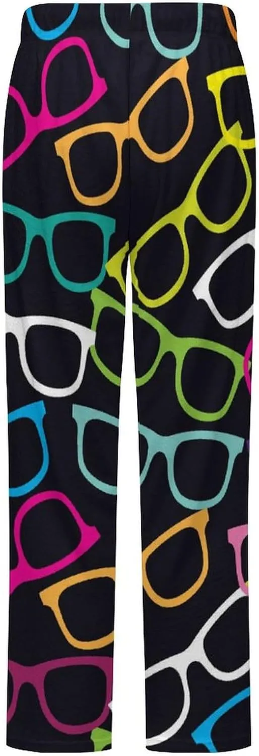 Eyeglasses Pop-Art Pattern Women's Flannel Pajama Pants Fleece Lounge Sleep Bottoms PJ