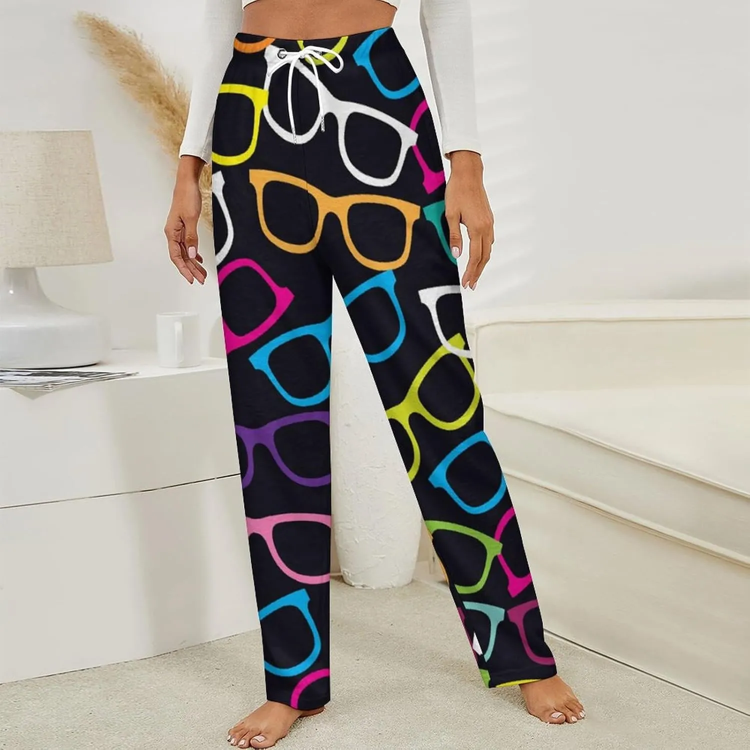 Eyeglasses Pop-Art Pattern Women's Flannel Pajama Pants Fleece Lounge Sleep Bottoms PJ