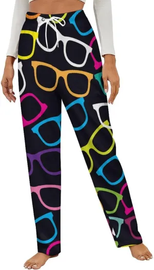 Eyeglasses Pop-Art Pattern Women's Flannel Pajama Pants Fleece Lounge Sleep Bottoms PJ