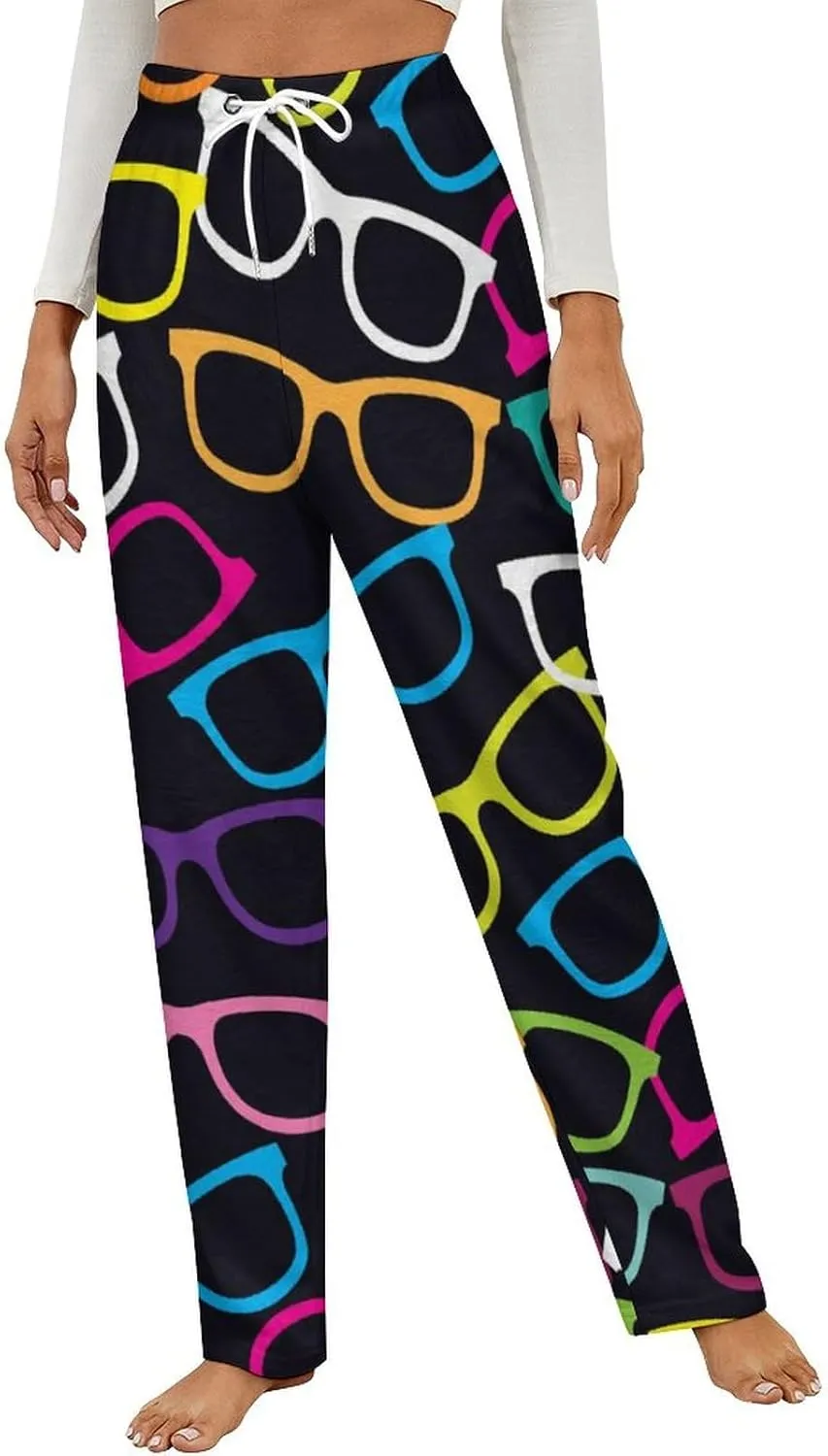 Eyeglasses Pop-Art Pattern Women's Flannel Pajama Pants Fleece Lounge Sleep Bottoms PJ