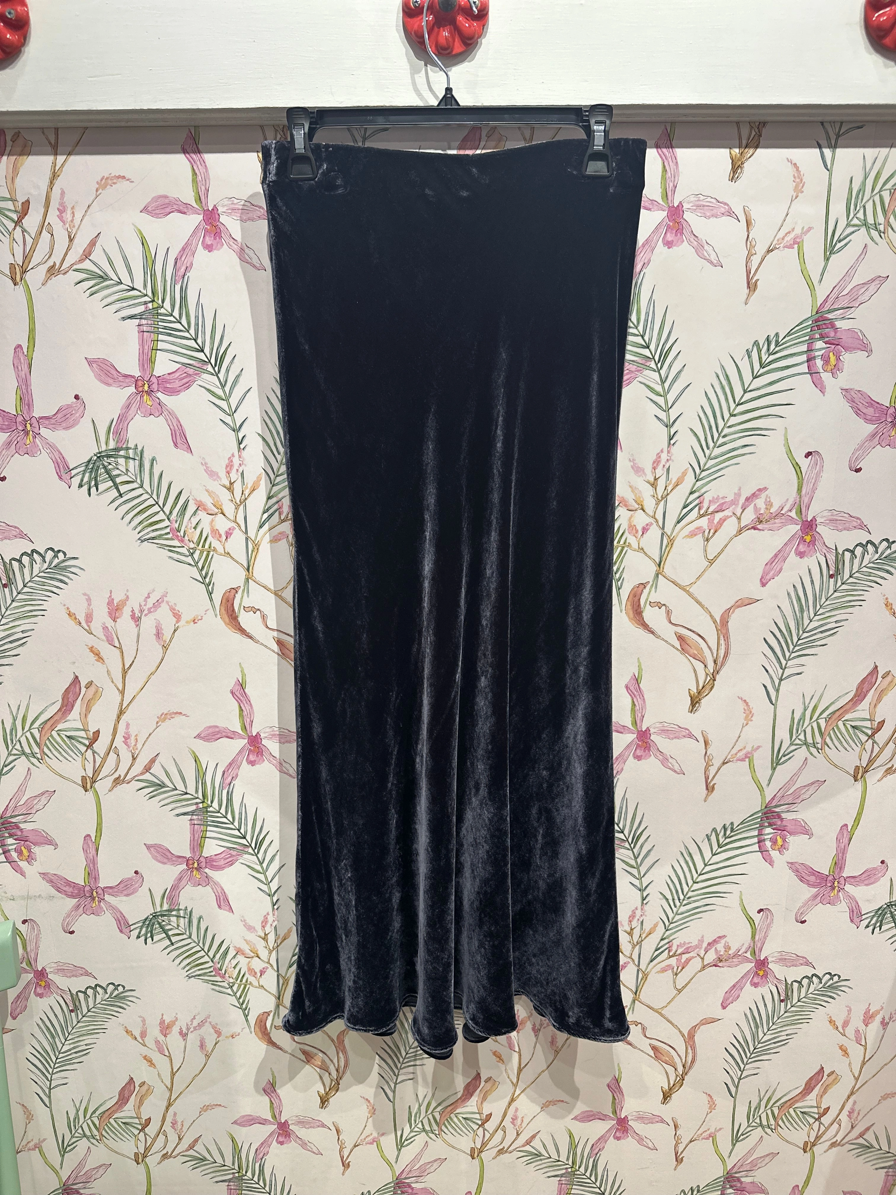 Eza Silk Velvet Maxi Skirt in Navy Modern Tones Fair trade