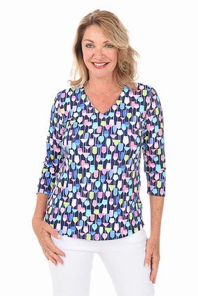 Wine Glasses Classic UPF50  V-Neck Top Comfortable Style Bound Seam Finish