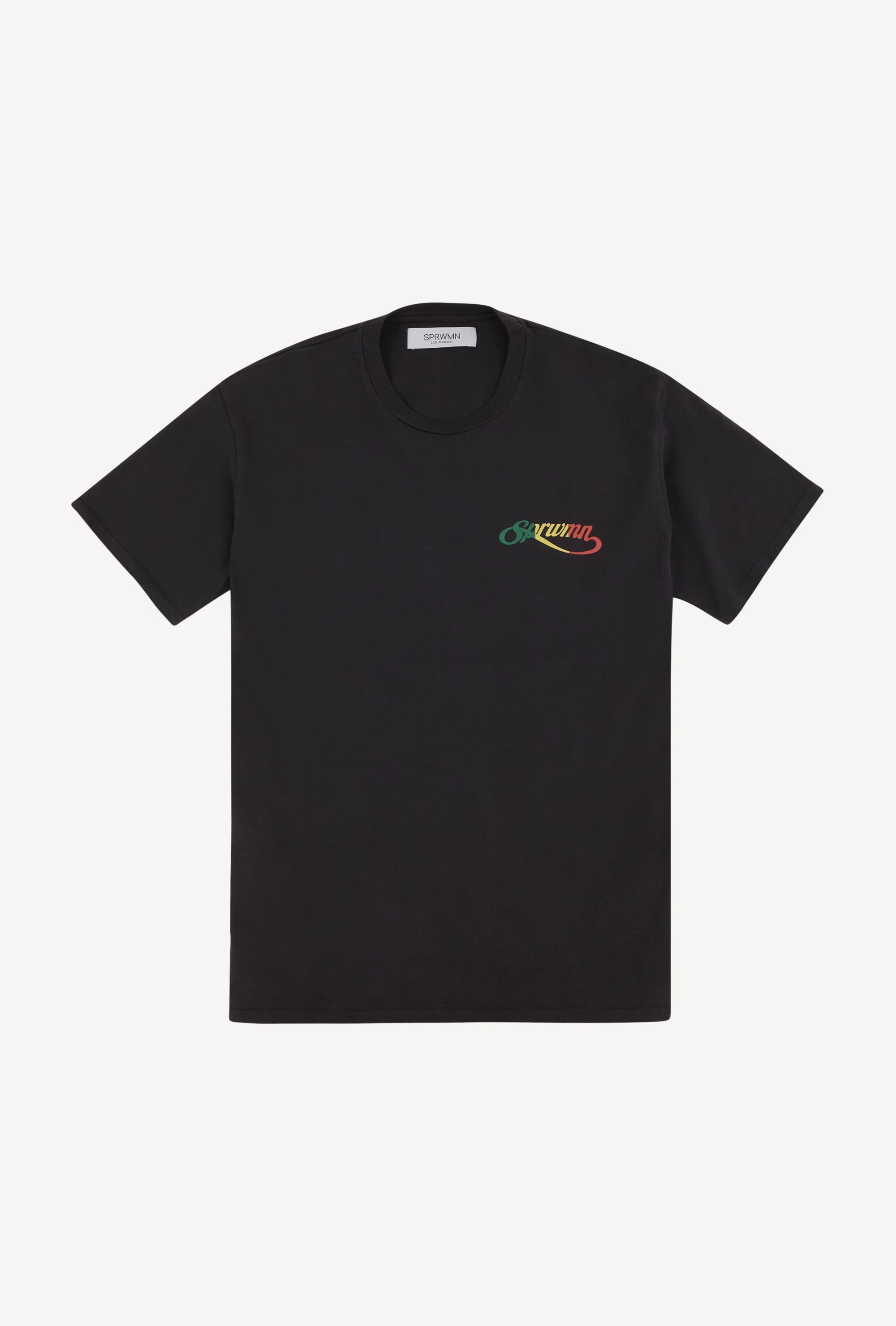 Faded Black Cotton Script Logo Tee SelfFabric Binding Breathable Microfiber