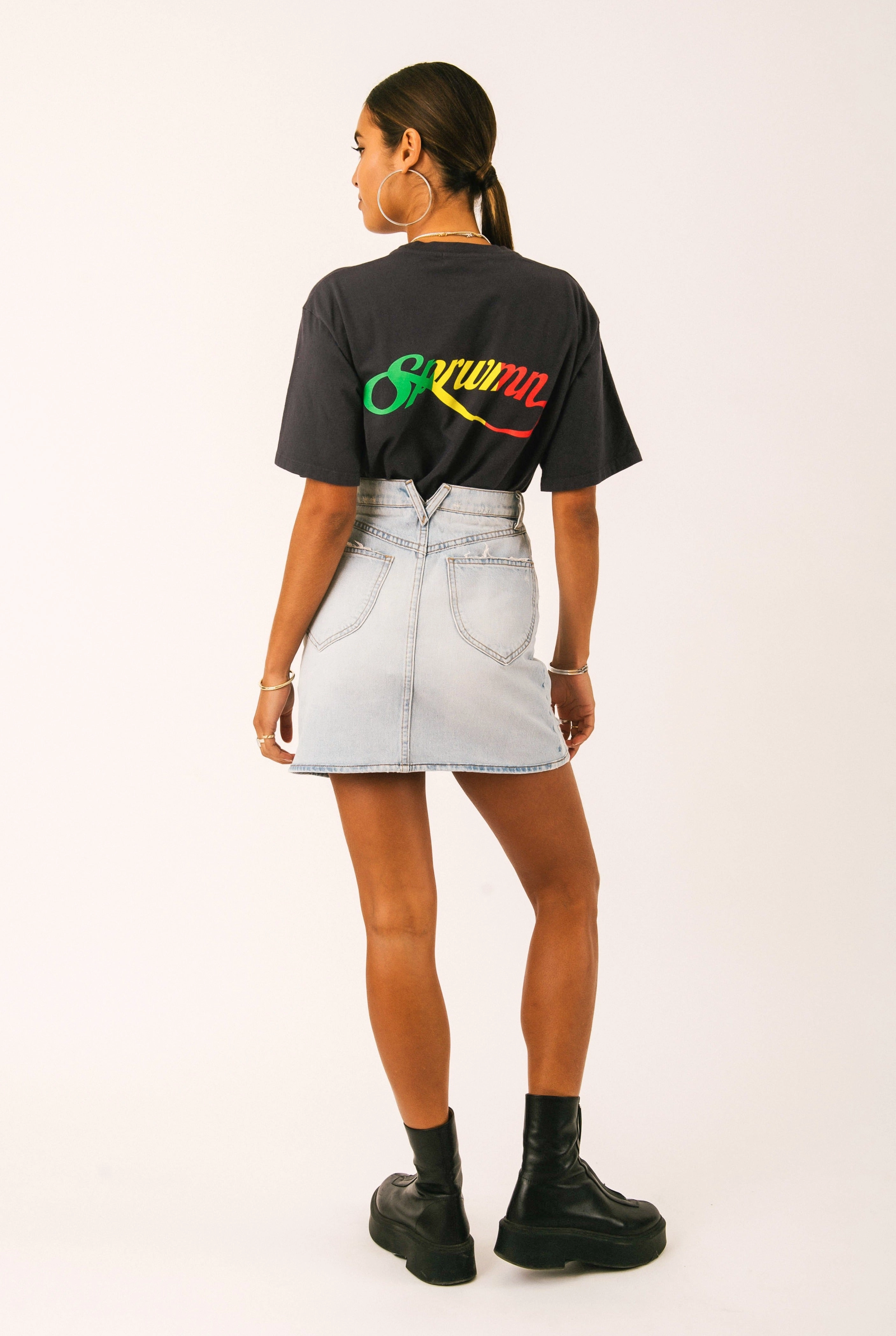 Faded Black Cotton Script Logo Tee FrictionResistant Fabric LightweightDesign