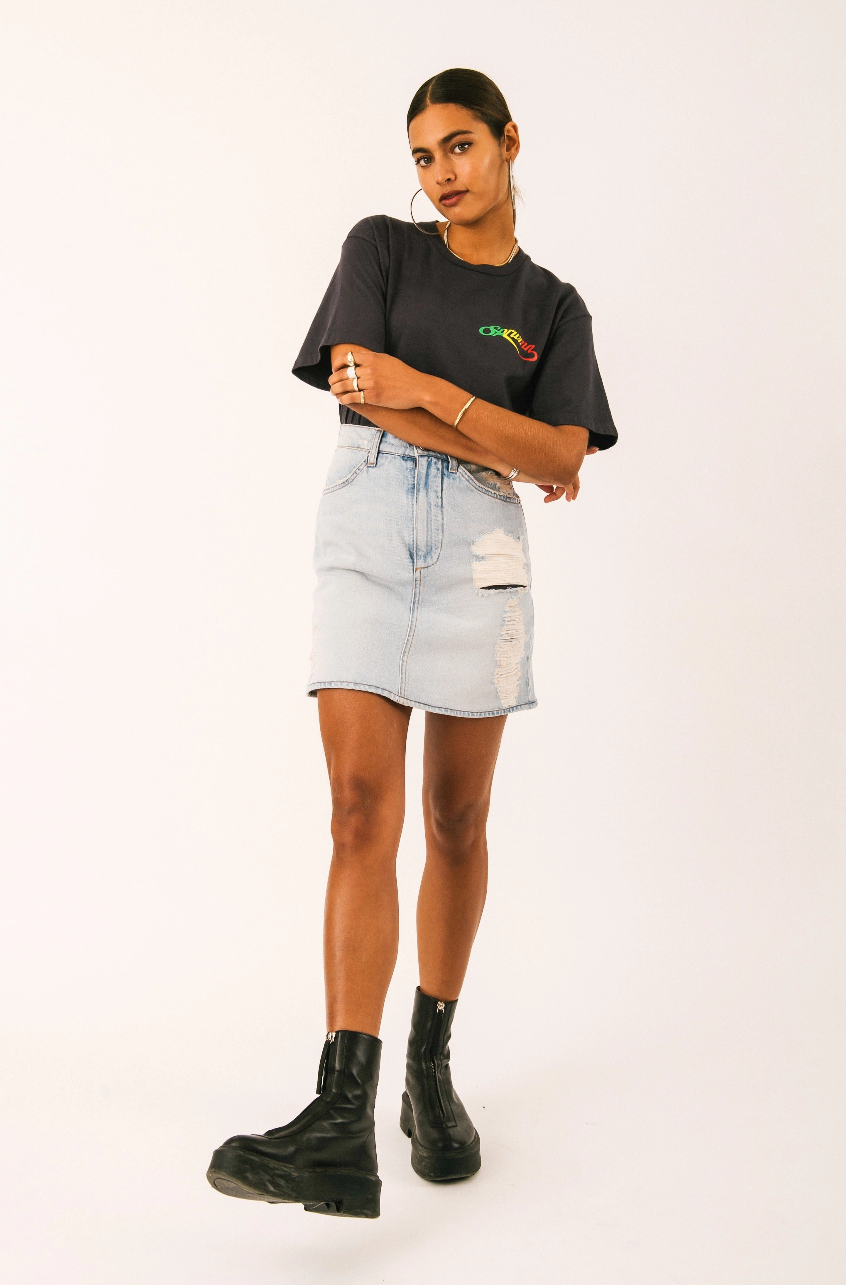 Faded Black Cotton Script Logo Tee MinimalistDesign