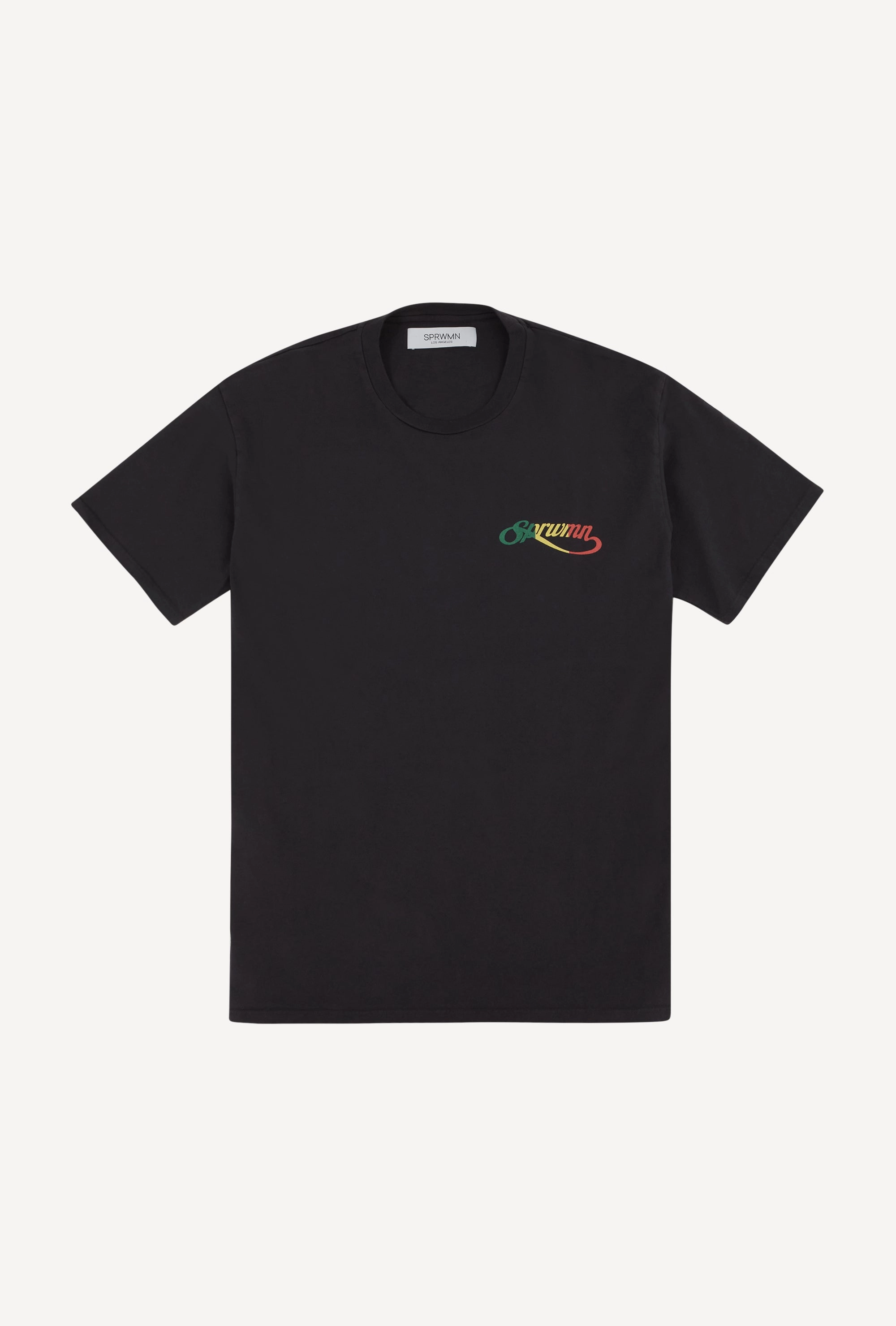 Garment Washed Finish Hidden Button Placket Faded Black Cotton Script Logo Tee