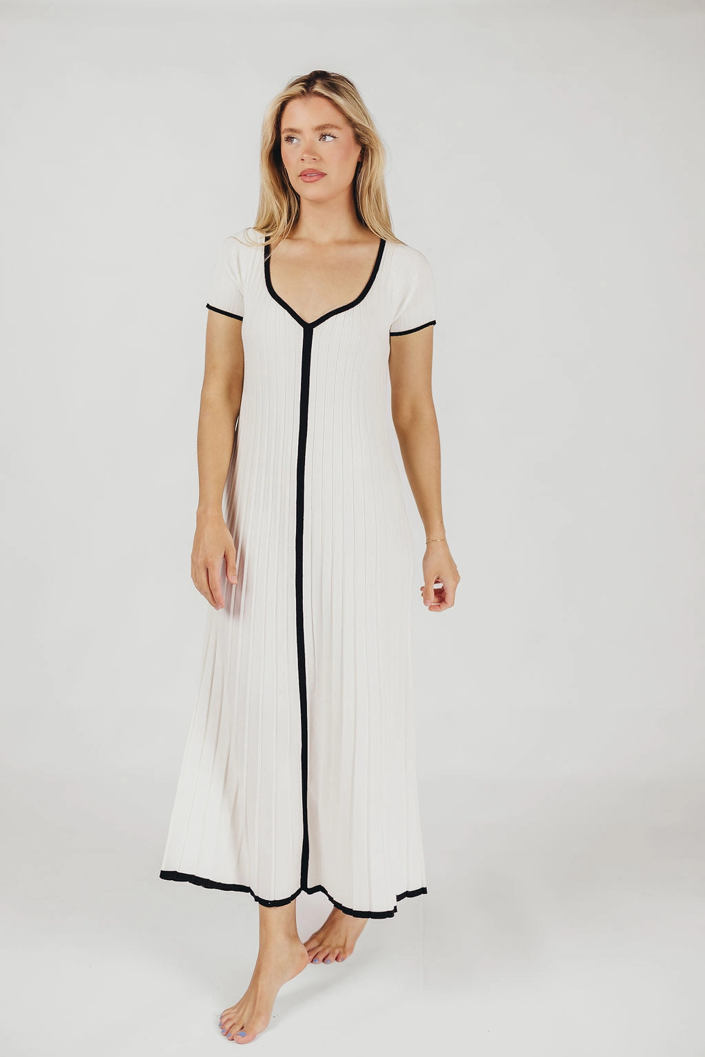 Wool-Blend Marilyn Knit Maxi Dress in Off-White