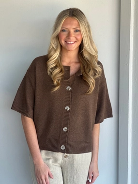 The Katalina Cardigan in Brown PlushLining AdjustableNeckline