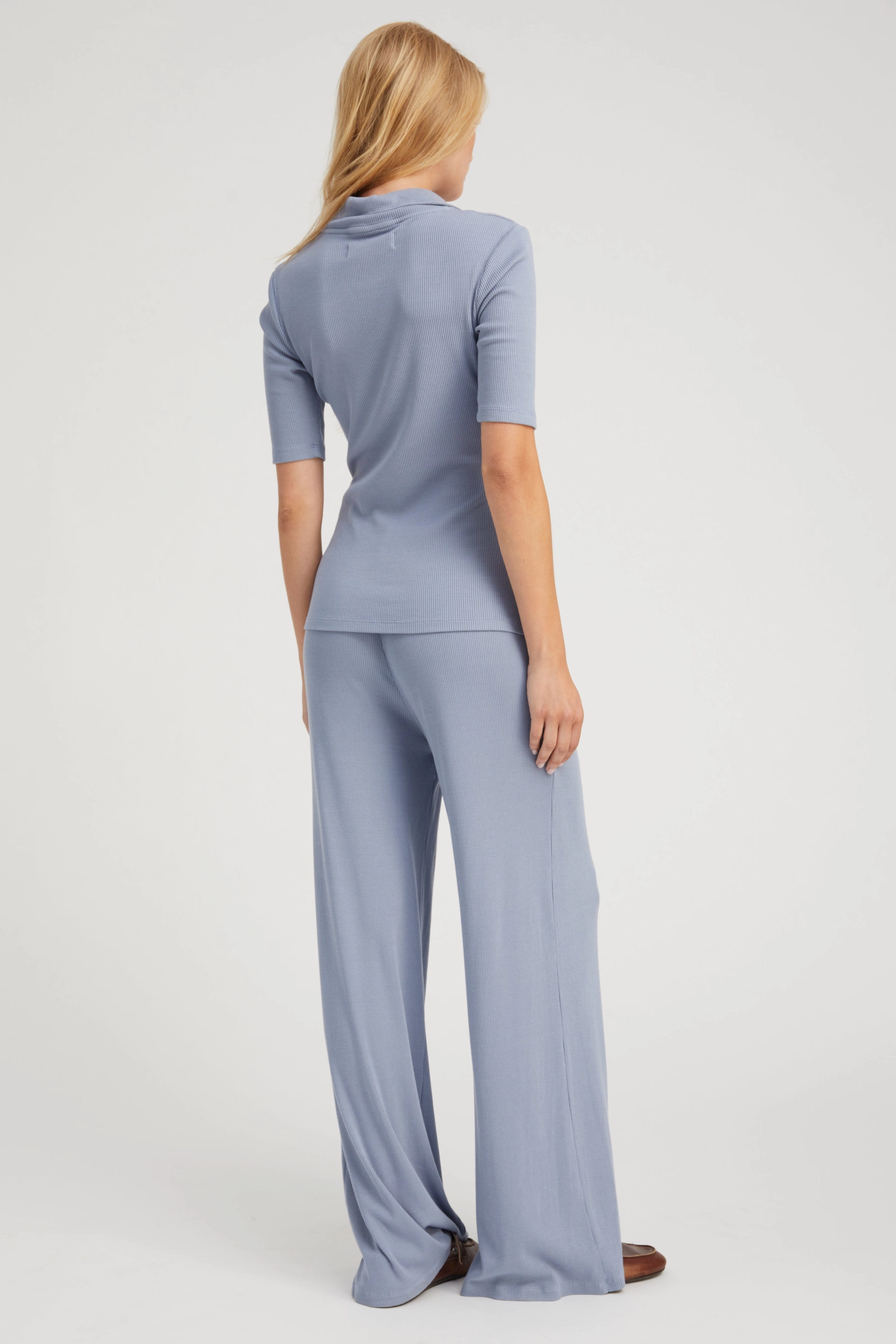 AllDayComfortFit PocketDetails Steel Blue Rib Wide Leg Pants
